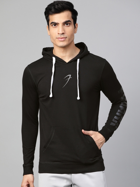 

FUAARK Men Black Solid Antimicrobial Hooded Sweatshirt