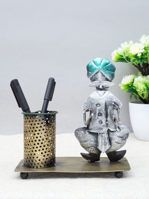 

Golden Peacock Brown & Grey Handcrafted Pen Stand with Musician Showpiece