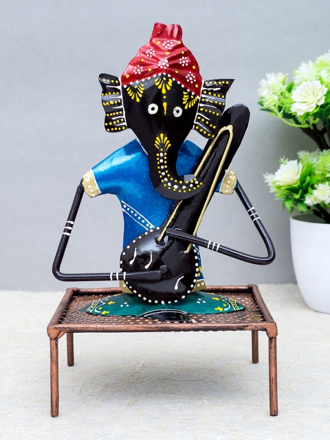 

Golden Peacock Blue & Black Handcrafted Lord Ganesha Showpiece