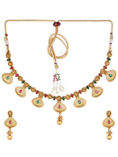 

Adwitiya Collection Women Gold-Plated Copper Antique Temple Jewellery Set