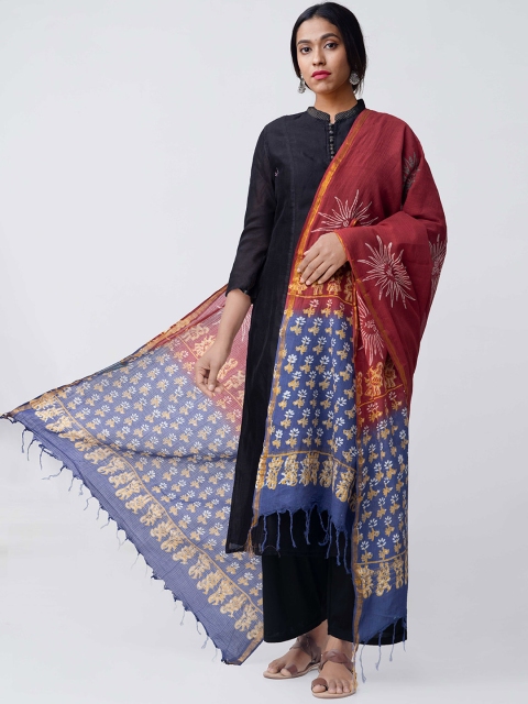 

Unnati Silks Women Maroon Chanderi Cotton Printed Dupatta