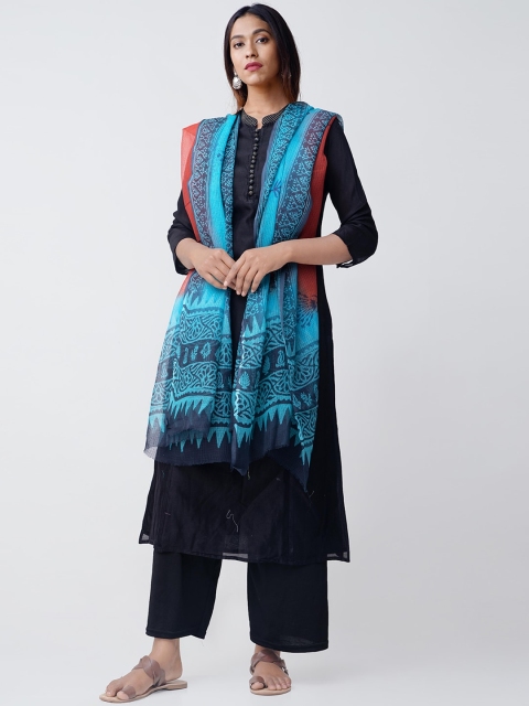 

Unnati Silks Women Blue and Maroon Kota Cotton Printed Sustainable Dupatta