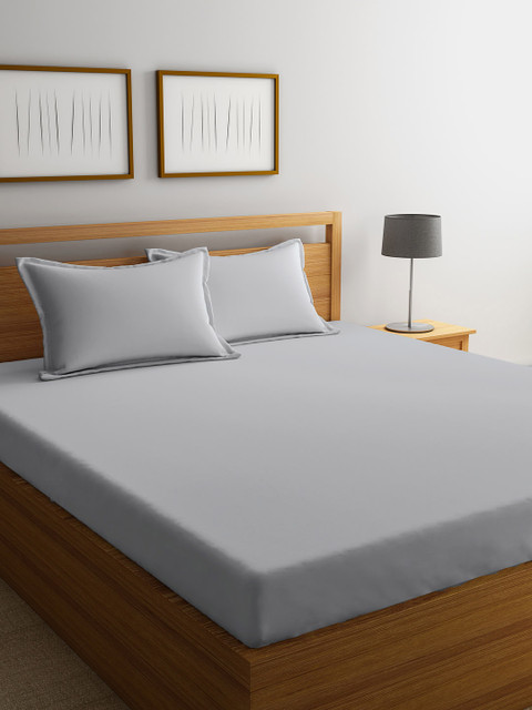 

URBAN SPACE Grey Solid 300 TC Cotton 1 King Bedsheet with 2 Pillow Covers