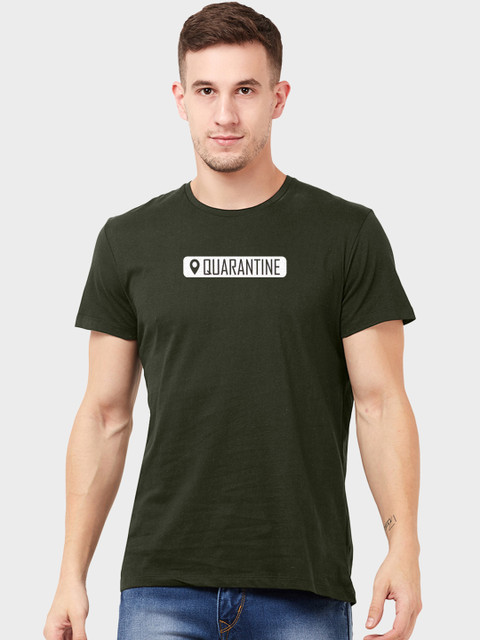 

Free Authority Men Olive Green Quarentine Printed Round Neck T-shirt