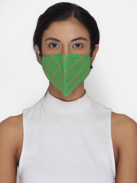 

Anekaant Women Green Checked 3-Layers Reusable Cloth Mask