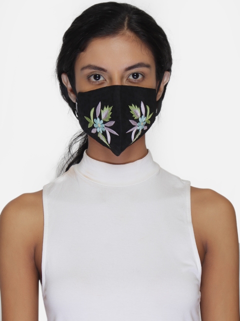 

Anekaant Women Black Embroidered Reusable 3-Ply Protective Outdoor Mask