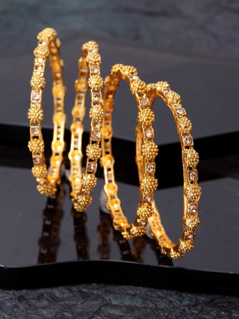 

Shining Diva Set of 4 Gold-Plated Beige Stone-Studded Stylish Bangles