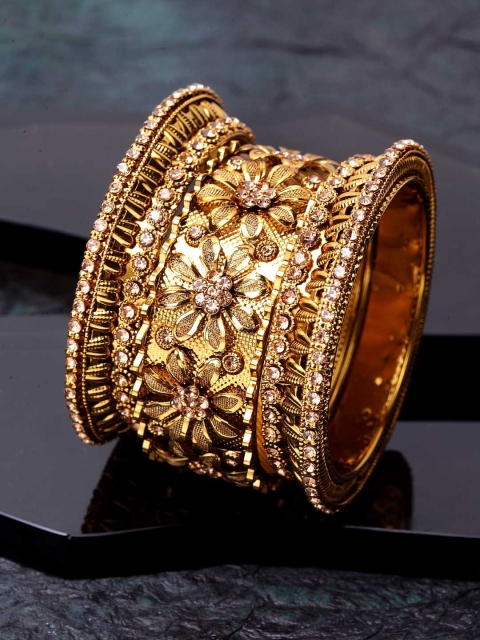 

Shining Diva Set of 3 Gold-Plated Beige Stone-Studded Bangles