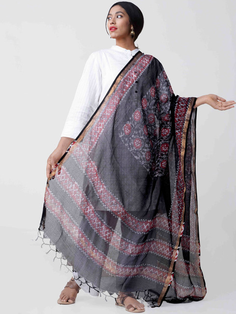 

Unnati Silks Black & Red Printed Sustainable Dupatta