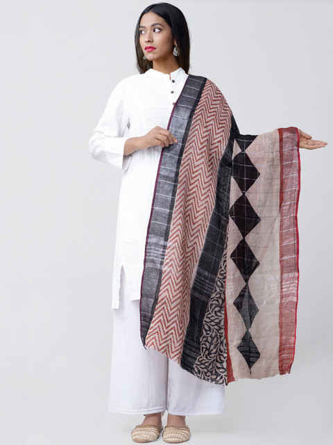 

Unnati Silks Black & Maroon Printed Sustainable Dupatta