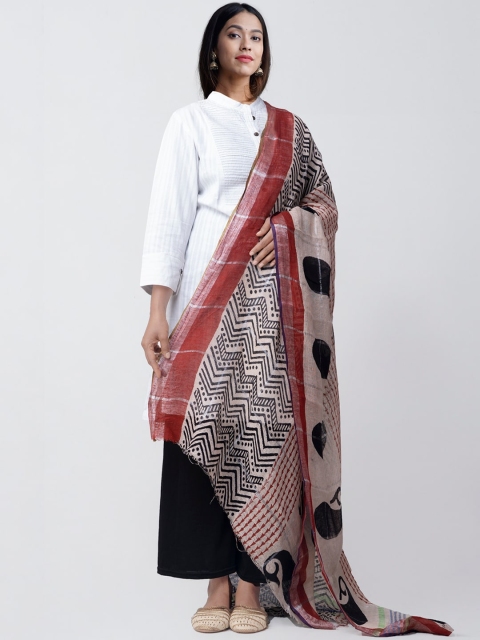 

Unnati Silks Black & Maroon Printed Sustainable Dupatta