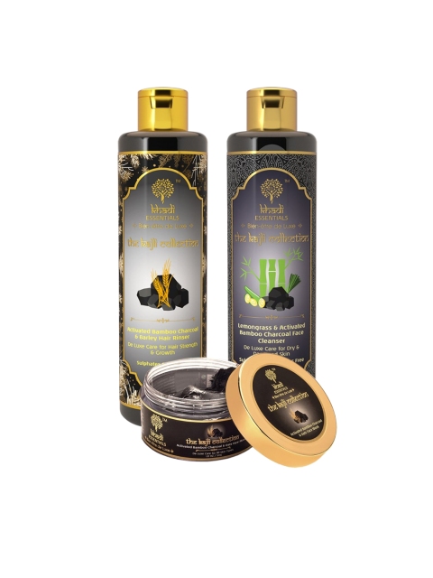 

KHADI ESSENTIALS Set of Face Wash, Face Mask and Shampoo, Black