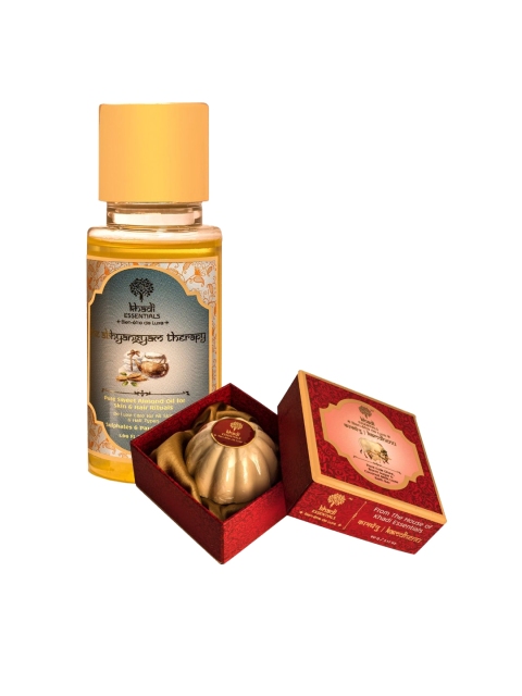 

KHADI ESSENTIALS Set of Almond Oil for Skin Hair & Pure Cow Ghee Soap, Multi