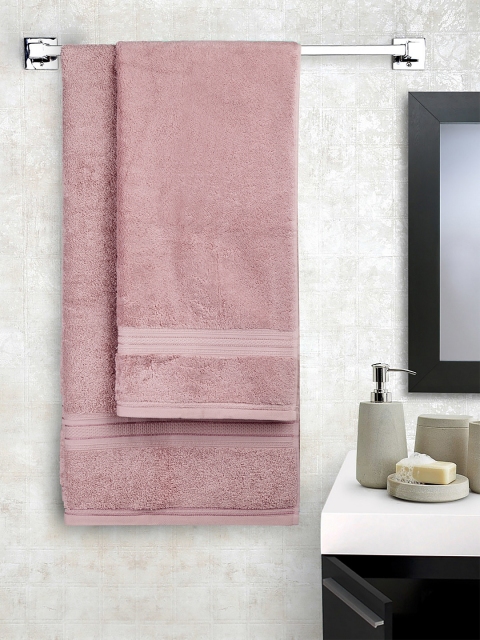 

Trident Unisex Set Of 2 Purple Solid Antimicrobial 550 GSM Couple Bath Towel Set