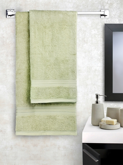 

Trident Unisex Set Of 2 Olive Green Solid Antimicrobial 550 GSM Couple Bath Towel Set
