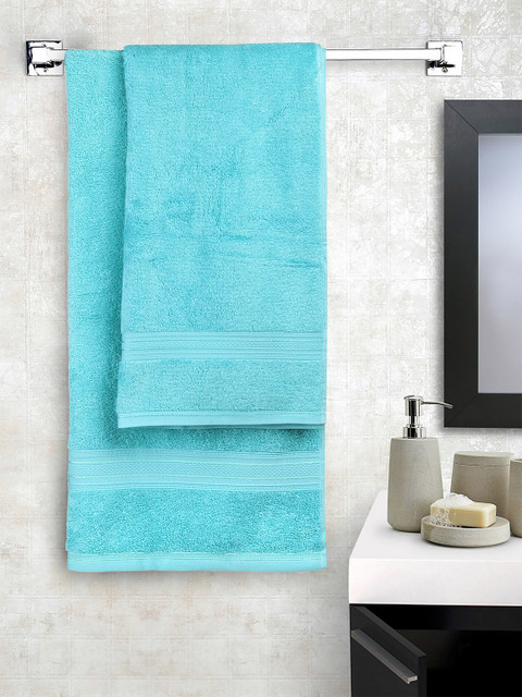 

Trident Unisex Set Of 2 Blue Solid Antimicrobial 550 GSM Couple Bath Towel Set