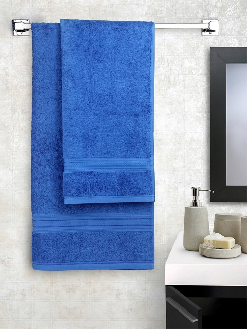 

Trident Unisex Set Of 2 Blue Solid Antimicrobial 550 GSM Couple Bath Towel Set