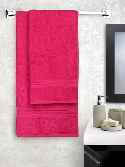 

Trident Set Of 2 Pink Solid Antimicrobial 550 GSM Couple Bath Towels