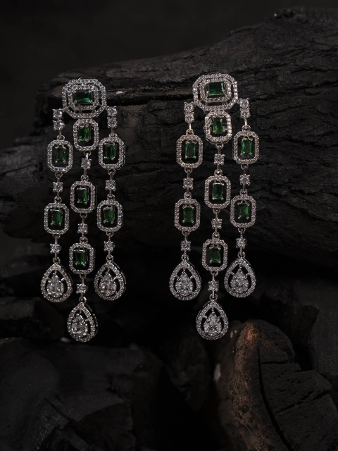 

Shoshaa Green & Silver-Toned Contemporary Drop Earrings