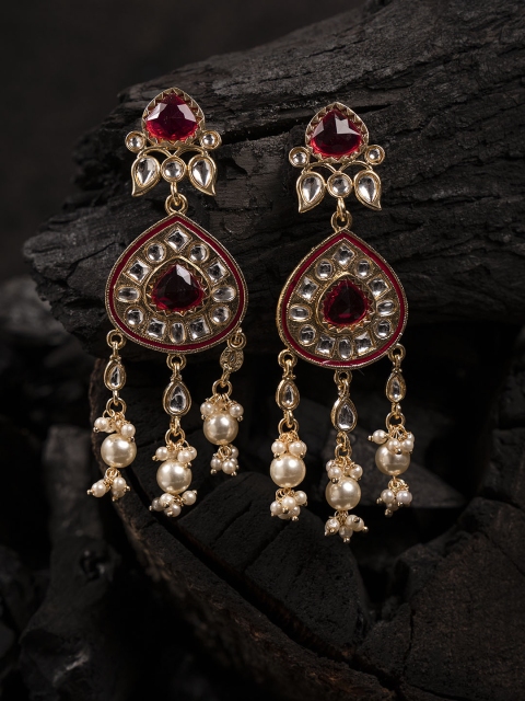 

Shoshaa Red & Gold-Toned Contemporary Drop Earrings