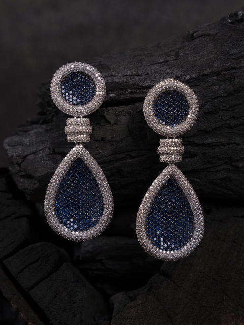 

Shoshaa Blue & Silver-Toned Teardrop Shaped Drop Earrings