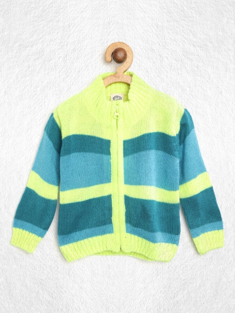 

YK Boys Fluorescent Green & Teal Blue Striped Acrylic Cardigan