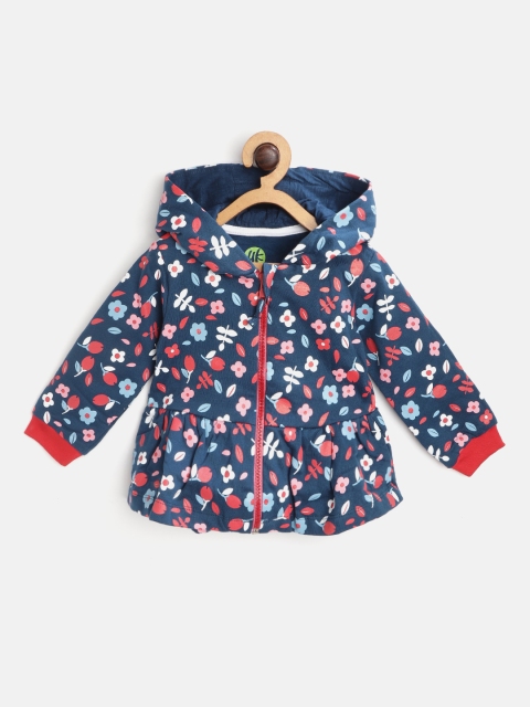 

YK Girls Blue & Pink Floral Print Hooded Sweatshirt