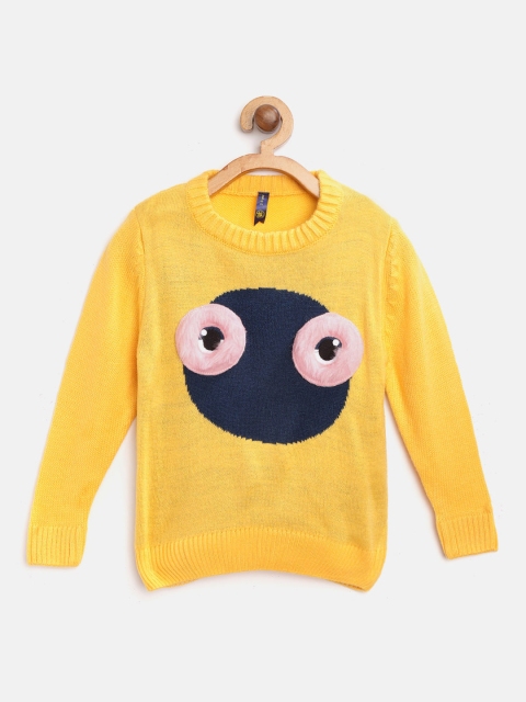 

YK Girls Yellow & Navy Self Design Pullover