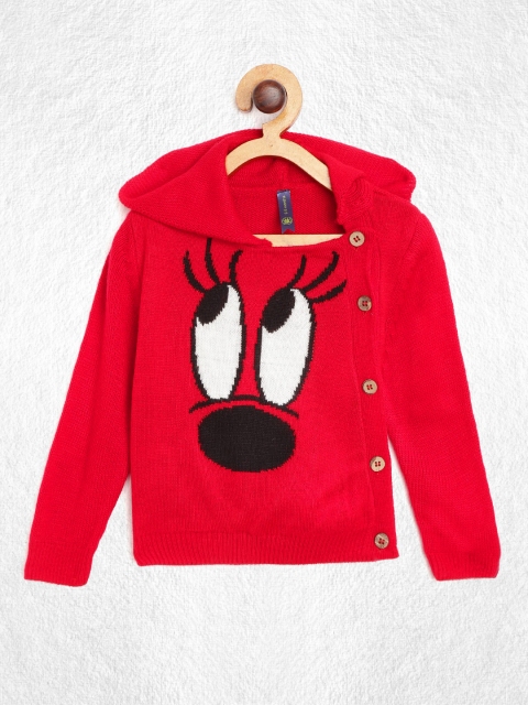 

YK Disney Infant Girls Red Self-Design Hooded Acrylic Cardigan