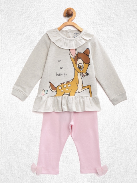 

YK Disney Infant Girls Grey Melange & Pink Bambi Print Top with Solid Leggings