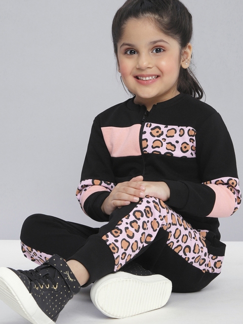 

YK Girls Black & Pink Leopard Print Sweatshirt with Joggers