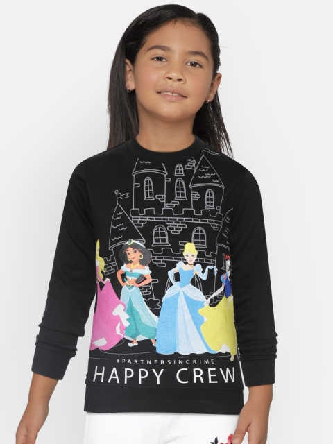 

YK Disney Girls Black & Blue Disney Princess Print Pure Cotton Sweatshirt