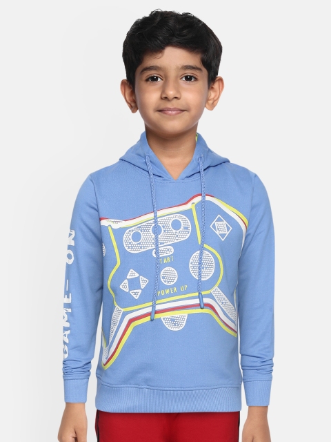 

YK Boys Blue & White Game Controller Print Knitted Cotton Hooded Sweatshirt