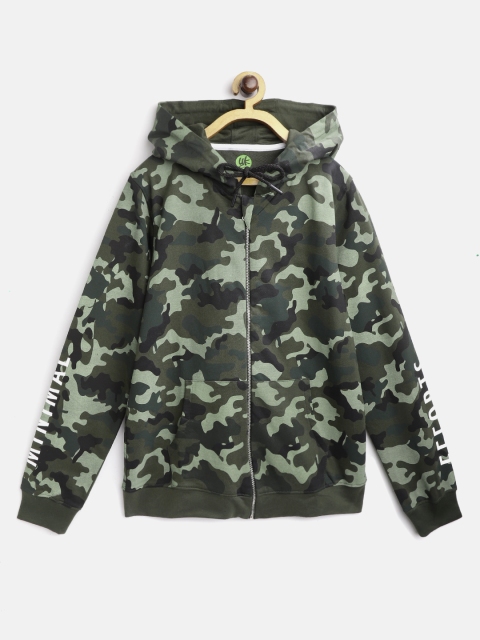 

YK Boys Green & Black Camouflage Print Hooded Knitted Cotton Sweatshirt