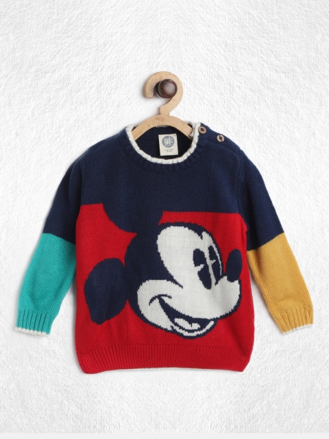 

YK Disney Boys Red & Navy Blue Mickey Mouse Patterned Pullover