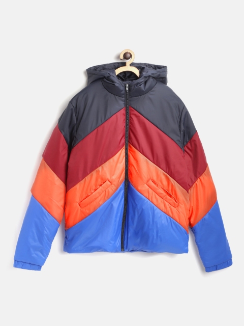 

YK Boys Navy Blue & Maroon Colourblocked Hooded Padded Jacket