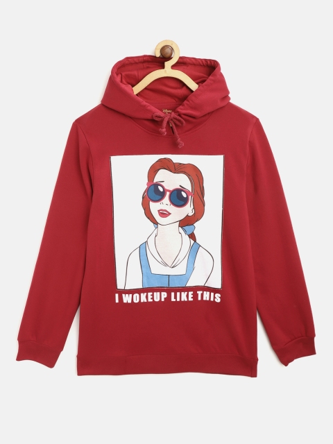 

YK Disney Girls Maroon & White Disney Princess Printed Hooded Sweatshirt