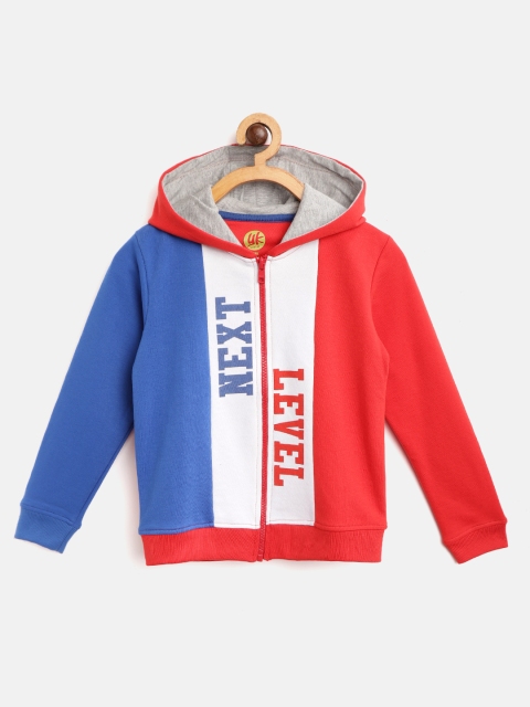 

YK Boys Red & Blue Colourblocked Hooded Sweatshirt with Typography Printed Detail