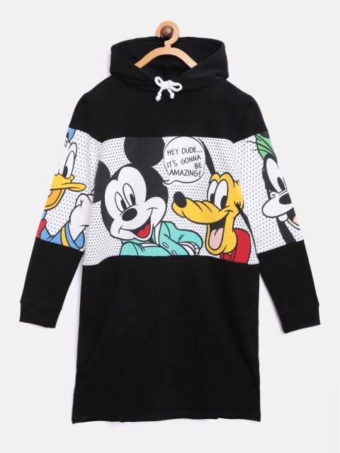 

YK Disney Girls Black & White Mickey & Friends Printed T-shirt Dress