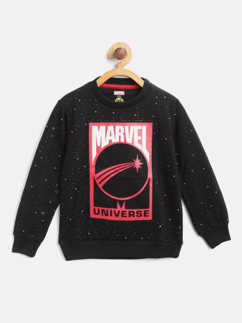 

YK Marvel Boys Black & Charcoal Grey Marvel Printed Sweatshirt With Applique Detail