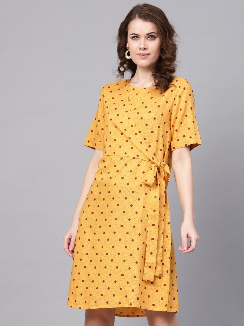 

RARE Women Yellow & Maroon Printed Wrap Dress