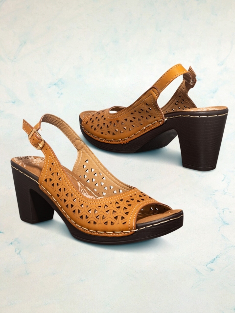 

Khadims Women Tan Textured Laser Cut Block Heels