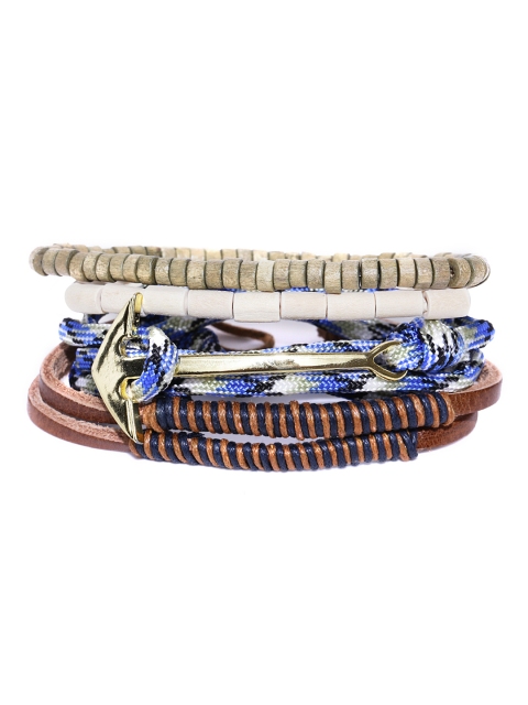 

Blueberry Men Set of 4 Multicoloured Metal Gold-Plated Handcrafted Elasticated Bracelet, Multi