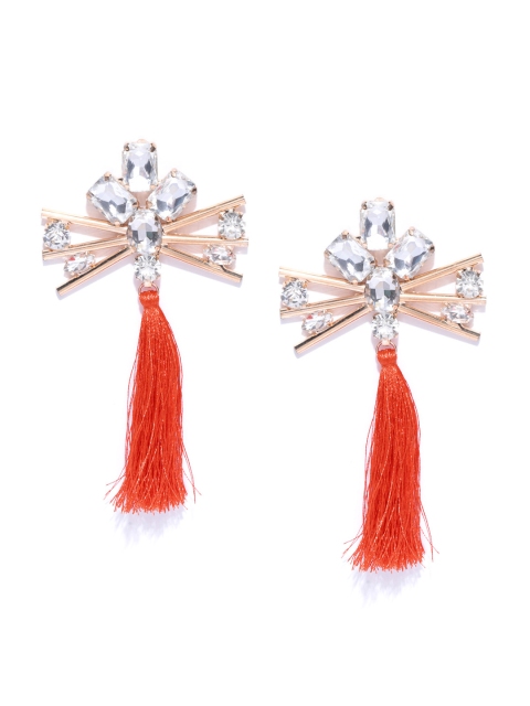 

Blueberry Orange & Gold-Toned Contemporary Drop Earrings