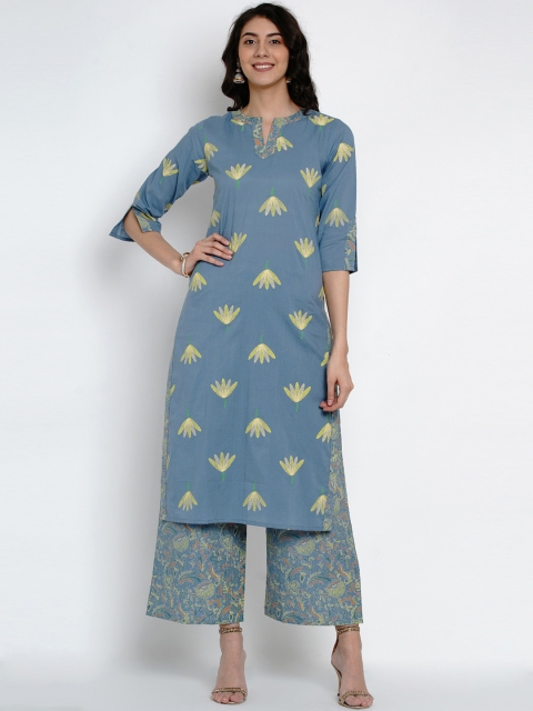 

Yuris Women Blue & Yellow Floral Print Kurta with Palazzos