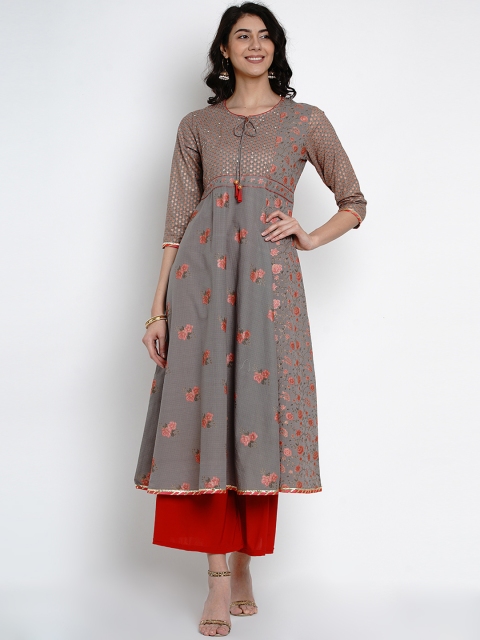 

Yuris Women Grey & Red Yoke Design Anarkali Kurta