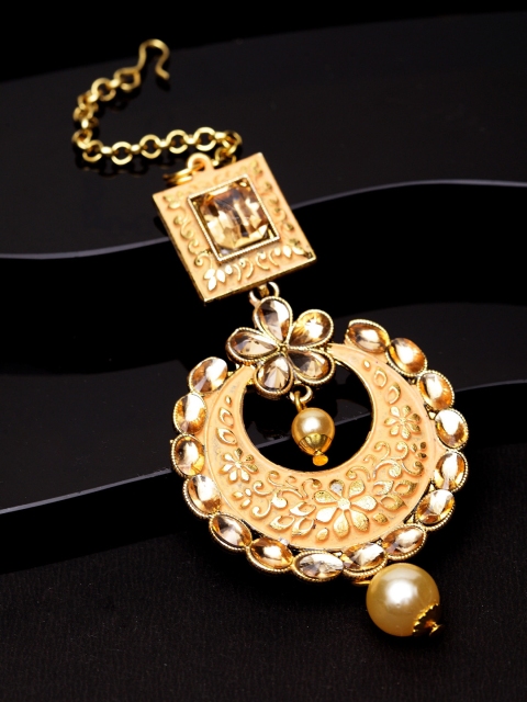 

ANIKAS CREATION Gold-Plated Beige Stone-Studded Enamelled Traditional Maangtika