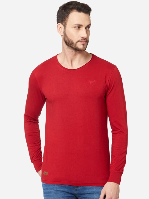 

Maniac Men Red Solid Round Neck T-shirt