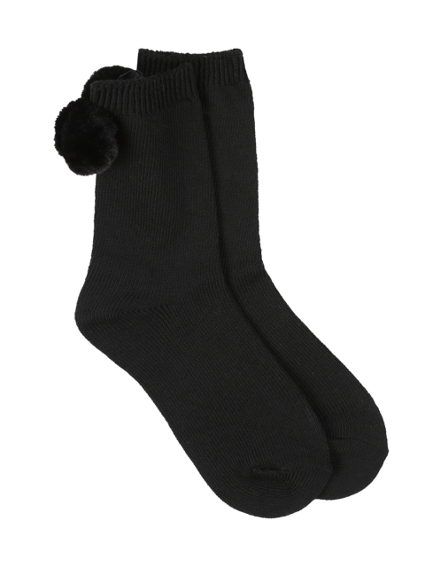 

The Childrens Place Girls Black Solid Faux Fur Pom Pom Calf-Length Socks