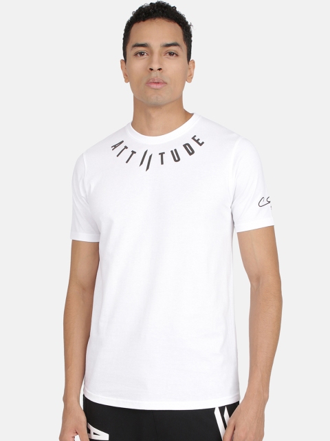 

ATTIITUDE Men White Brand Logo Printed Round Neck Slim Fit T-shirt
